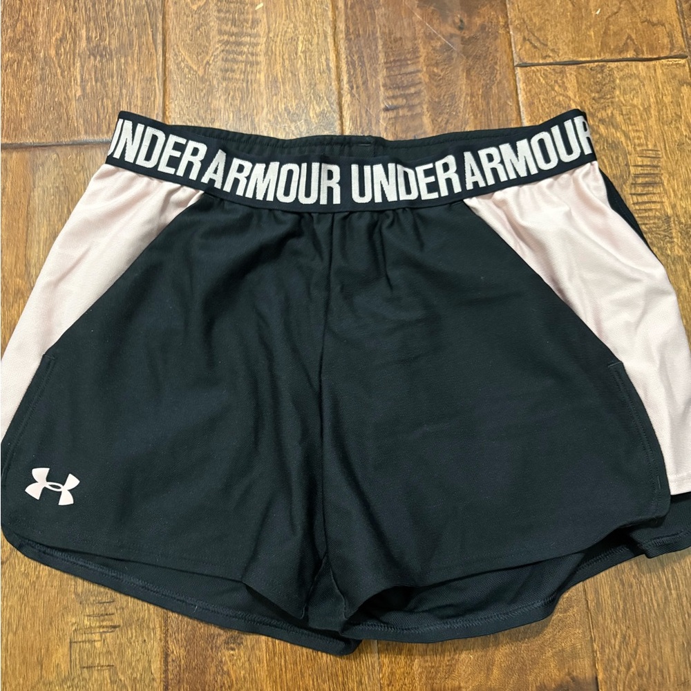 Under Armour Women's Black and Light Pink Athletic Shorts
